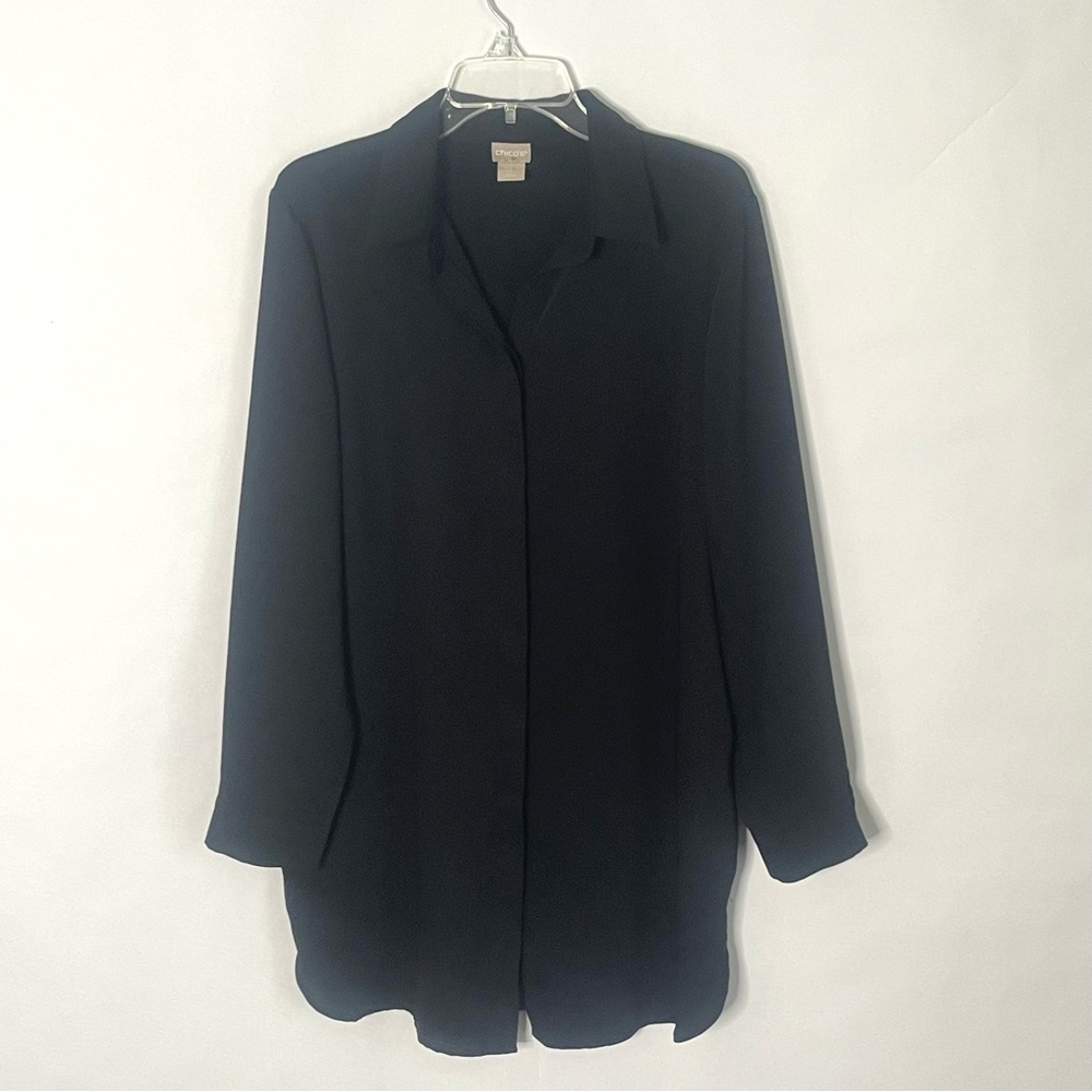 Chico’s hidden button down tunic top pleated back women’s size 2 (12/14) classic